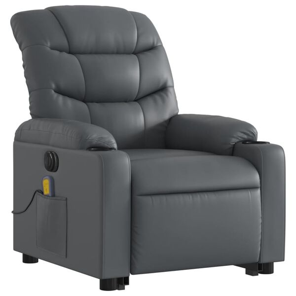 vidaXL Fauteuil inclinable de massage électrique gris similicuir