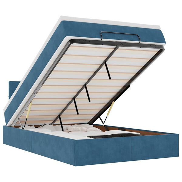 vidaXL Lit ottoman avec matelas et LED bleu fonc&eacute; 90x200cm velours