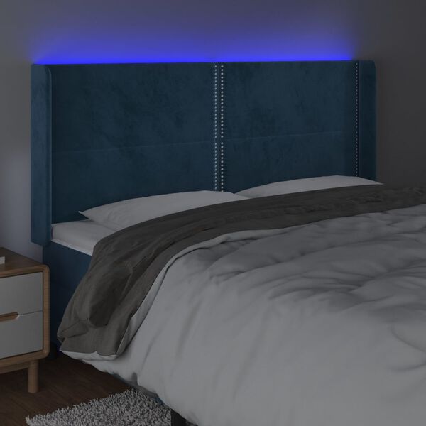 vidaXL T&ecirc;te de lit &agrave; LED Bleu fonc&eacute; 183x16x118/128 cm Velours