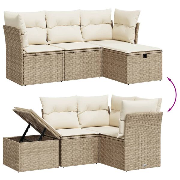 vidaXL Salon de jardin avec coussins 4 pcs beige r&eacute;sine tress&eacute;e