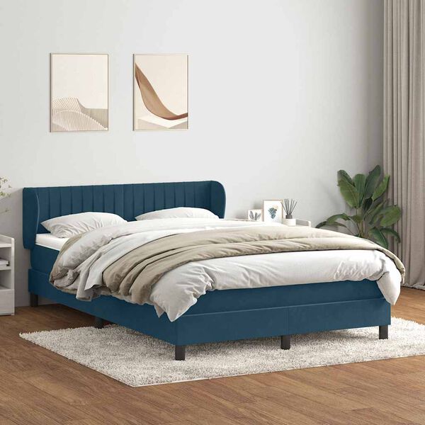 vidaXL Sommier &agrave; lattes de lit et matelas bleu fonc&eacute; 160x210cm velours