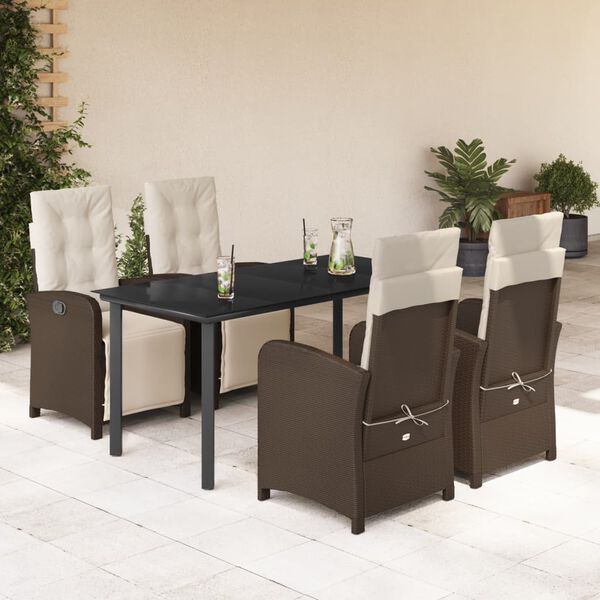 vidaXL Ensemble &agrave; manger de jardin 5 pcs et coussins marron poly rotin