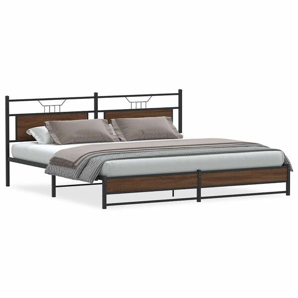 vidaXL Cadre de lit en m&eacute;tal sans matelas ch&ecirc;ne marron 200x200 cm