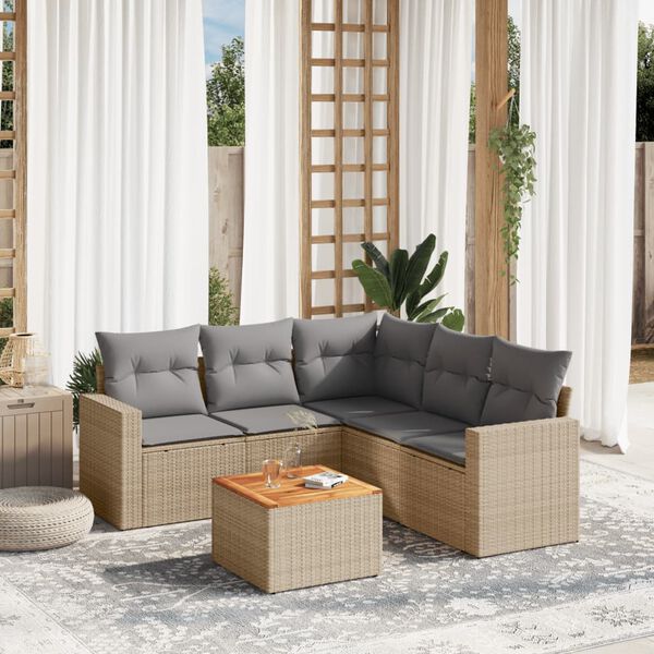 vidaXL Salon de jardin avec coussins 6pcs m&eacute;lange beige r&eacute;sine tress&eacute;e
