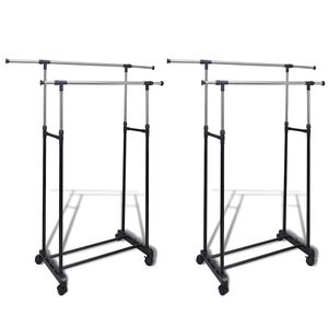 vidaXL Porte-manteaux r&eacute;glables 2 pcs 2 rails d'accrochage