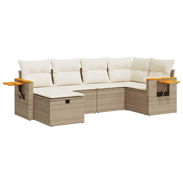 vidaXL Salon de jardin avec coussins 6 pcs beige r&eacute;sine tress&eacute;e