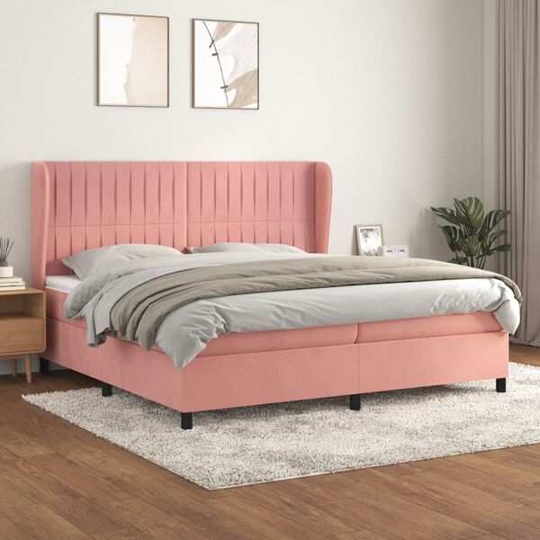 vidaXL Sommier &agrave; lattes de lit avec matelas Rose 200x200 cm Velours