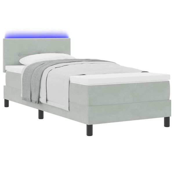 vidaXL Lit &agrave; ressort LED avec matelas Gris clair 90 x 190 cm Velours