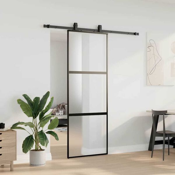vidaXL Porte coulissante kit quincaillerie noir 76x205 cm verre tremp&eacute;