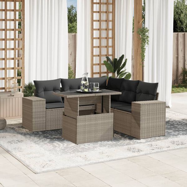 vidaXL Salon de jardin 6 pcs avec coussins gris clair r&eacute;sine tress&eacute;e