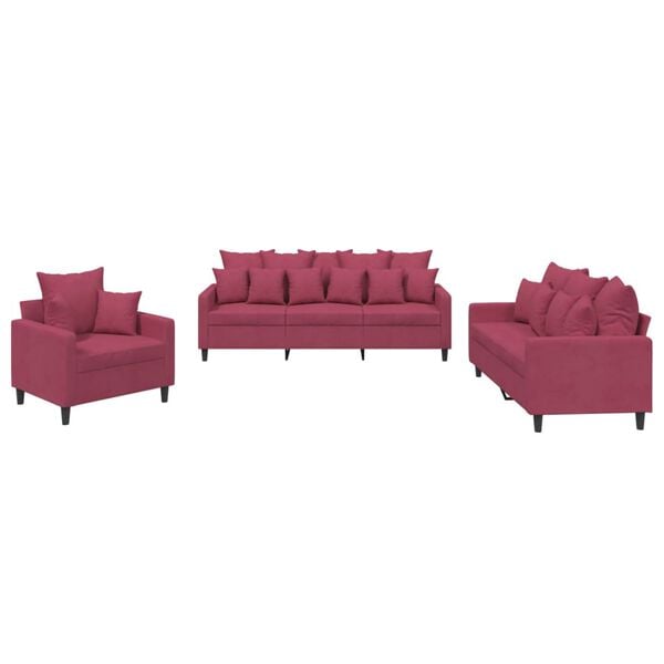 vidaXL Ensemble de canap&eacute;s 3 pcs avec coussins Rouge bordeaux Velours