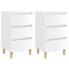 vidaXL Tables de chevet pieds en bois 2 pcs blanc brillant 40x35x69 cm