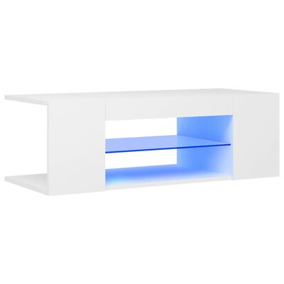 vidaXL Meuble TV avec lumières LED Blanc 90x39x30 cm