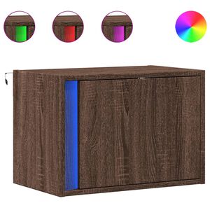 vidaXL Table de chevet murale avec lumi&egrave;res LED ch&ecirc;ne marron