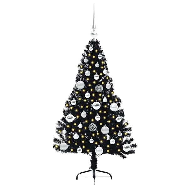 vidaXL Sapin de No&euml;l artificiel pr&eacute;-&eacute;clair&eacute; Noir 120 cm PVC