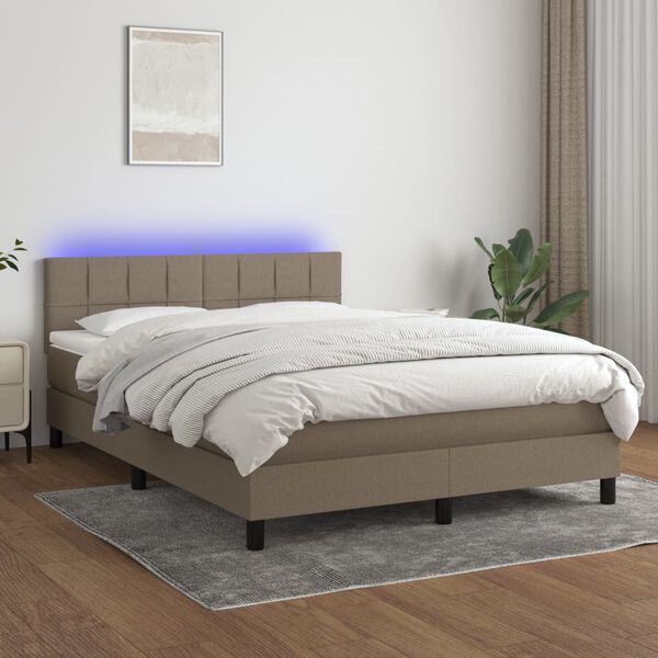 vidaXL Sommier &agrave; lattes de lit avec matelas LED Taupe 140x200 cm Tissu