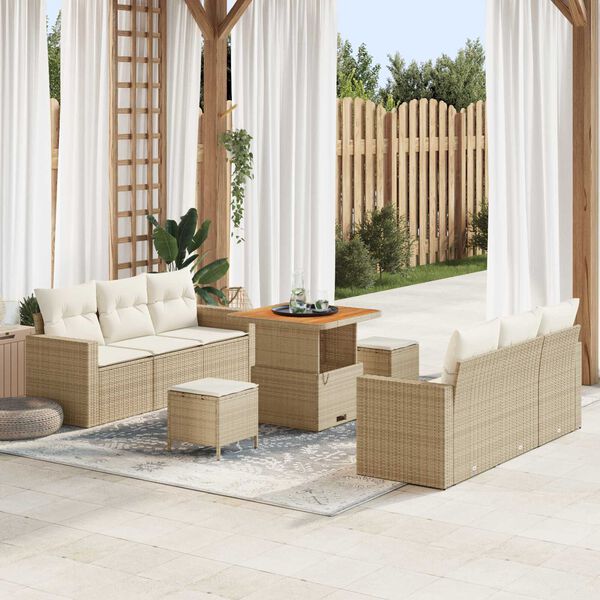 vidaXL Ensemble de canap&eacute; de jardin avec coussin 9 pcs beige et cr&egrave;me