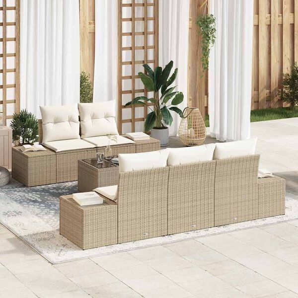 vidaXL Ensemble de canap&eacute; de jardin 6 pcs Beige et cr&egrave;me polyrotin