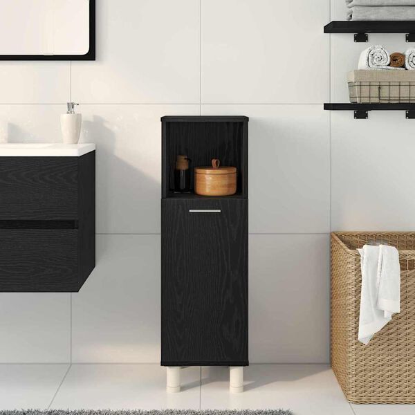 vidaXL Cabinet de salle de bain avec porte Ch&ecirc;ne noir 30 x 30 x 95 cm