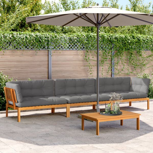 vidaXL Salon palette de jardin avec coussins 4pcs bois d'acacia massif