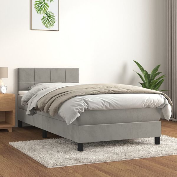 vidaXL Sommier &agrave; lattes de lit et matelas Gris clair 90x190 cm Velours