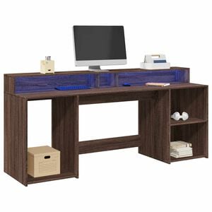 vidaXL Bureau et lumi&egrave;res LED ch&ecirc;ne marron bois d'ing&eacute;nierie