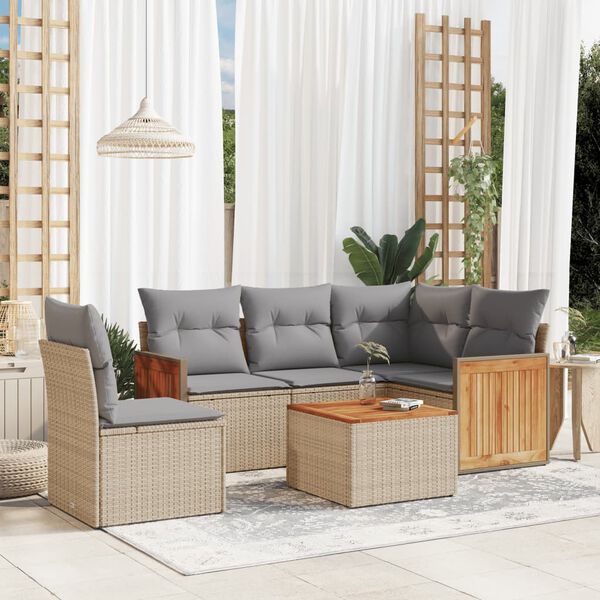 vidaXL Salon de jardin avec coussins 6 pcs beige r&eacute;sine tress&eacute;e