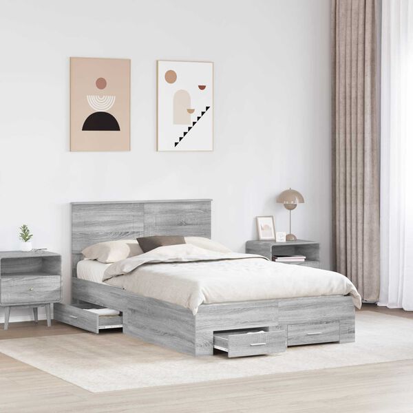 vidaXL Cadre de lit Gris Sonoma 135 x 190 cm Bois d'ing&eacute;nierie