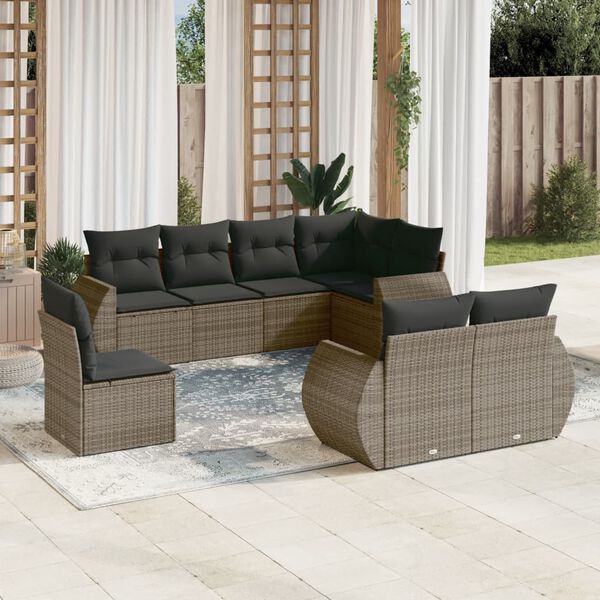 vidaXL Salon de jardin 8 pcs avec coussins gris r&eacute;sine tress&eacute;e