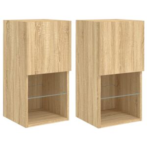 vidaXL Meubles TV avec lumi&egrave;res LED 2 pcs ch&ecirc;ne sonoma 30,5x30x60 cm