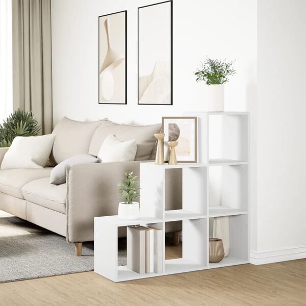 vidaXL Bibliothèque séparateur de pièce à 3 niveaux Blanc 99 x 29 x 99 cm Bois d'ingénierie