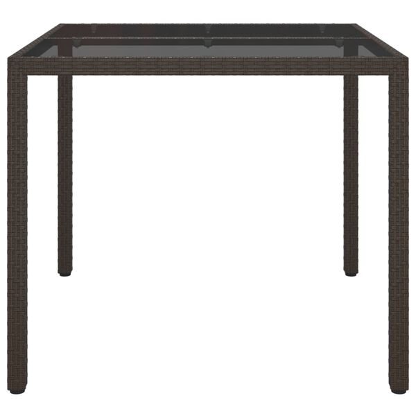 vidaXL Table de jardin 90x90x75 cm Verre trempé/résine tressée Marron