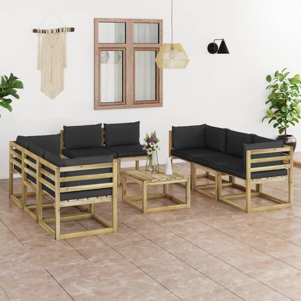 vidaXL Salon de jardin 9 pcs avec coussins bois de pin impr&eacute;gn&eacute;