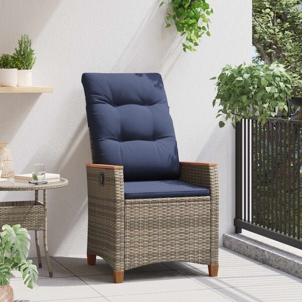 vidaXL Chaise de jardin inclinable Gris et bleu marine polyrotin