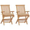 vidaXL Chaises de jardin avec coussins beige lot de 2 Bois teck massif
