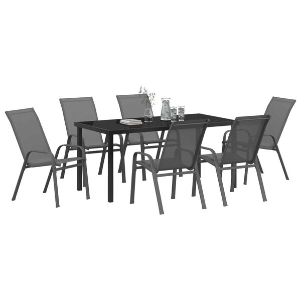 vidaXL Ensemble de salle &agrave; manger pour jardin 7 pcs Gris et Noir