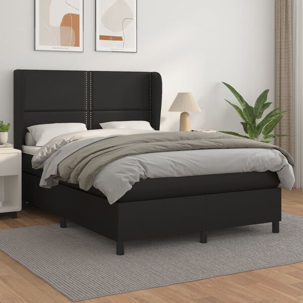 vidaXL Sommier &agrave; lattes de lit avec matelas Noir 140x200 cm Similicuir