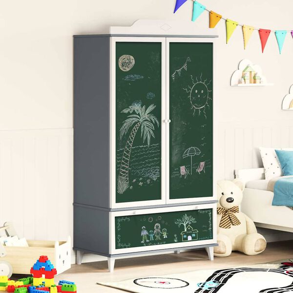 vidaXL Armoire Tableau Noir ROROS Gris et blanc 90 x 45 x 165 cm