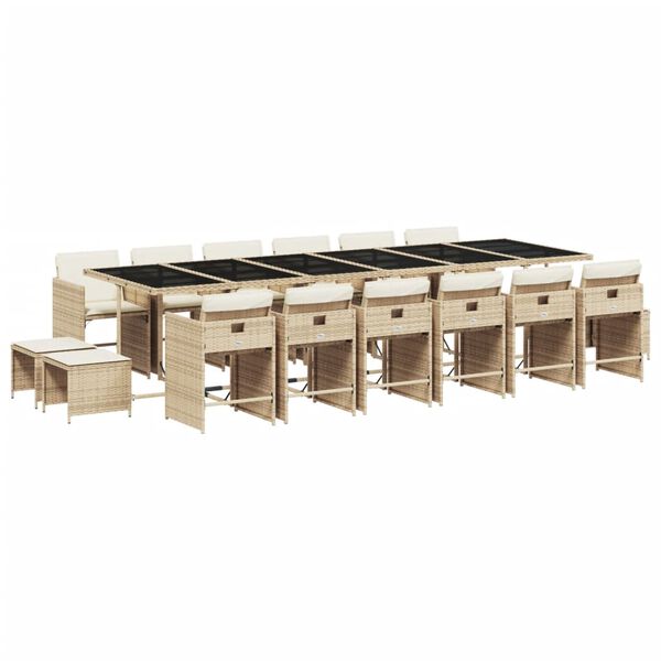 vidaXL Ensemble &agrave; manger de jardin et coussins 17 pcs beige