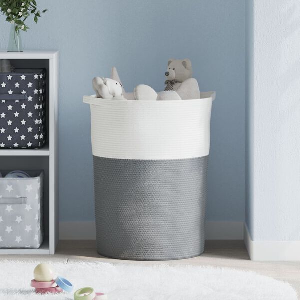 vidaXL Panier de rangement gris et blanc Ø49x65 cm coton