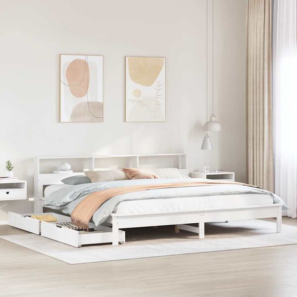 vidaXL Lit biblioth&egrave;que sans matelas blanc 200x200 cm bois pin massif