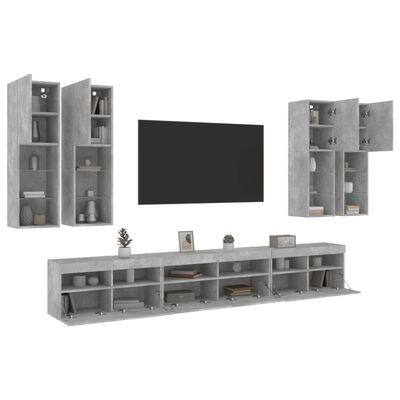 vidaXL Ensemble de meubles TV muraux 7pcs et lumières LED gris béton