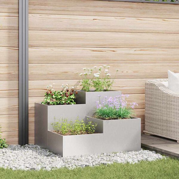 vidaXL Cache-pot de jardin Argent 80 x 80 x 60 cm Acier inoxydable