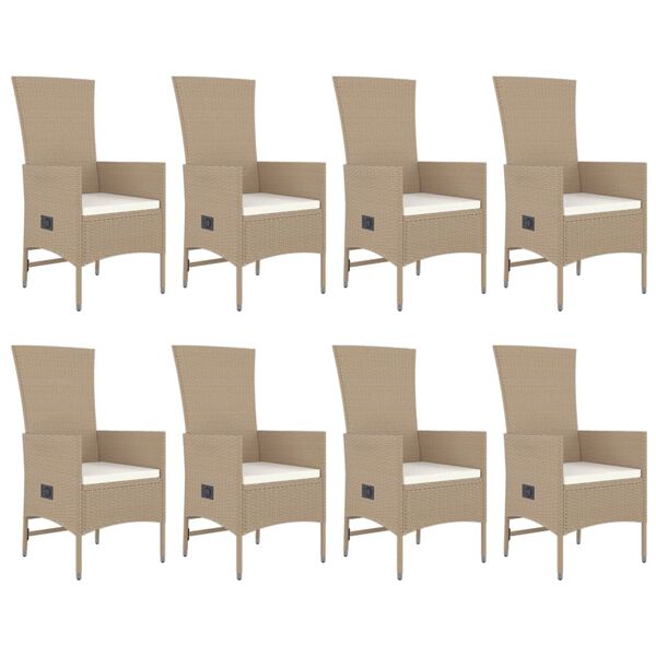 vidaXL Ensemble &agrave; manger de jardin et coussins 9 pcs beige Poly rotin