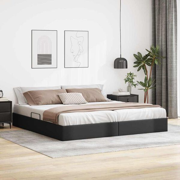 vidaXL Lit de Rangement avec matelas Noir 200 x 200 cm Faux cuir