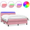 vidaXL Sommier &agrave; lattes de lit avec matelas et LED rose 160x210 cm velours