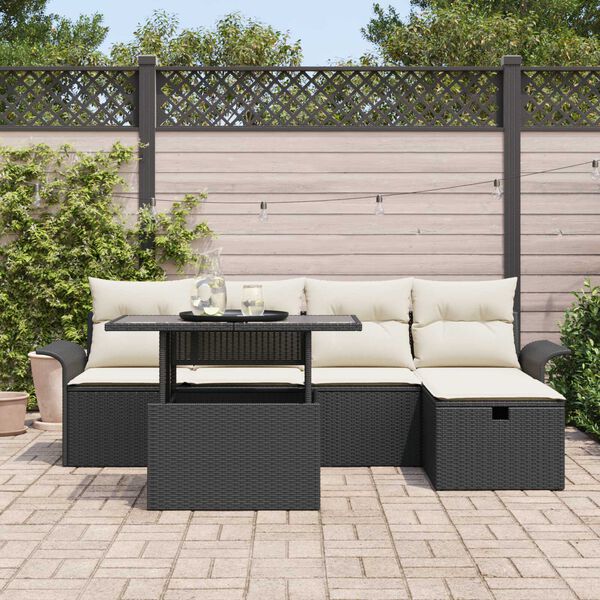 vidaXL Ensemble de canapé de jardin avec coussin 6 pcs Noir Poly rotin