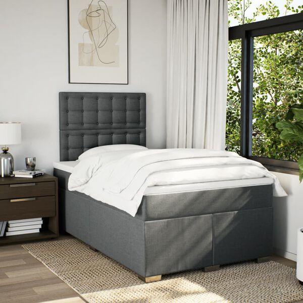 vidaXL Sommier &agrave; lattes de lit avec matelas gris fonc&eacute; 120x190cm tissu