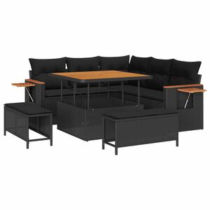 vidaXL Ensemble de canap&eacute; de jardin avec coussin 9 pcs Noir polyrotin