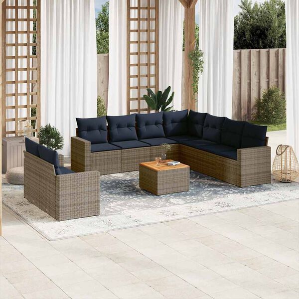vidaXL Salon de jardin 10 pcs avec coussins gris r&eacute;sine tress&eacute;e